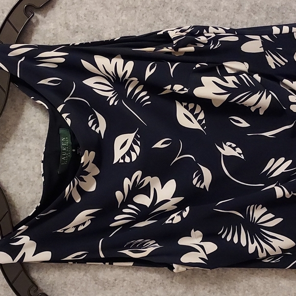 Lauren Ralph Lauren Dress Navy Blue and White Sleeveless Sheath - Picture 2 of 10